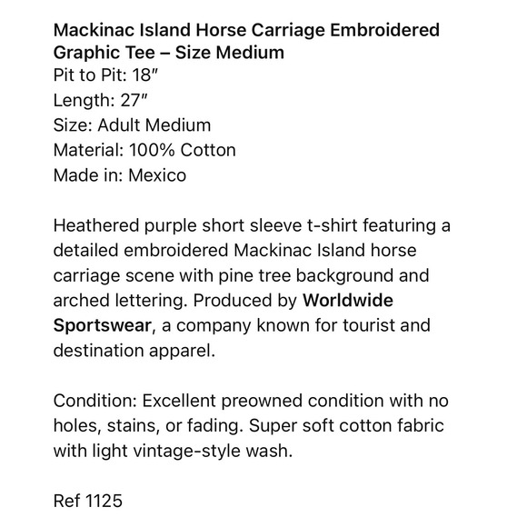 Mackinac‎ Island Horse Carriage Embroidered Graphic Tee Purple Size Medium - Picture 2 of 8